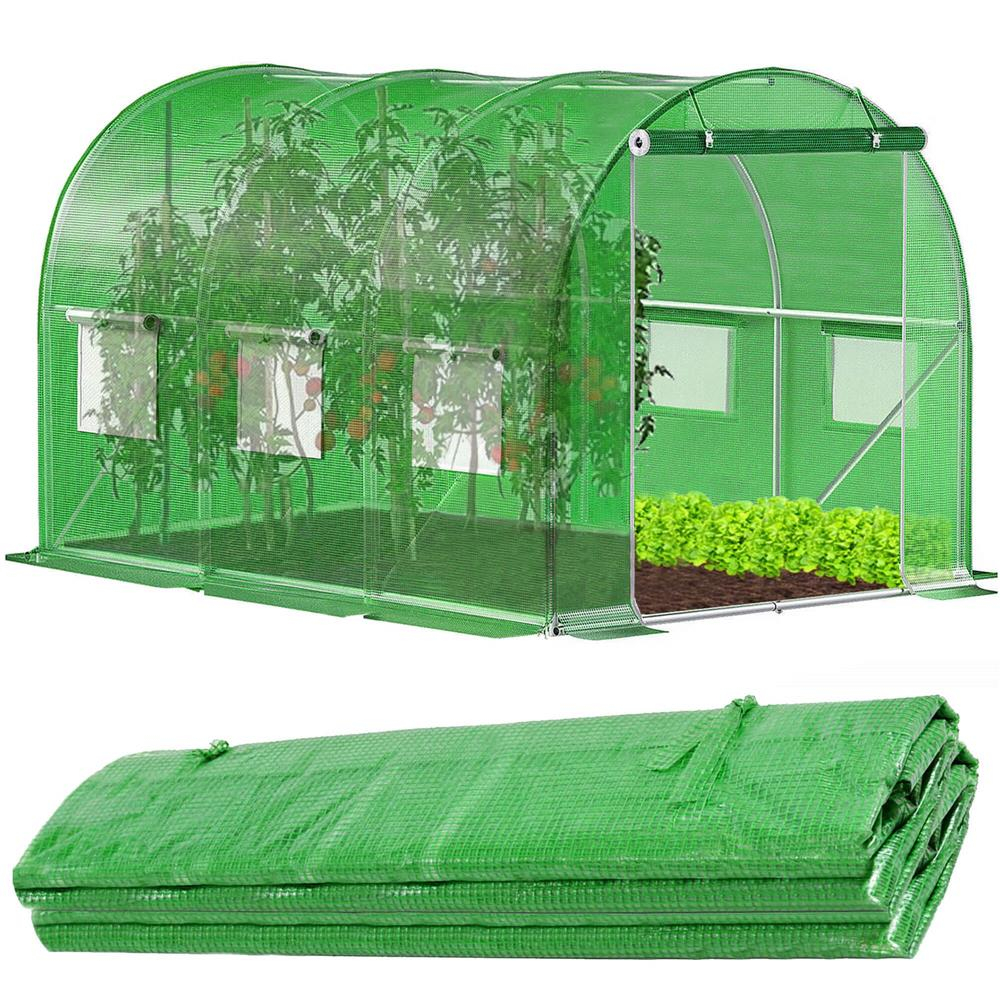 Reducere 20% - Folie inlocuire sera 300x200x200 cm, PE 140g m2 cu plasa PP, filtru UV4, 6 ferestre si usa fermoar, verde 1 Folie inlocuire sera 300x200x200 cm