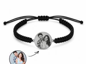 Bratara Personalizata Cuplu Neagra cu Argint