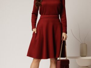 Fusta DY Fashion bordo scurta din tricot cu buzunare