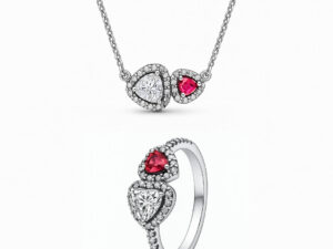Set bijuterii Inel si Colier Dublu Heart cu Argint