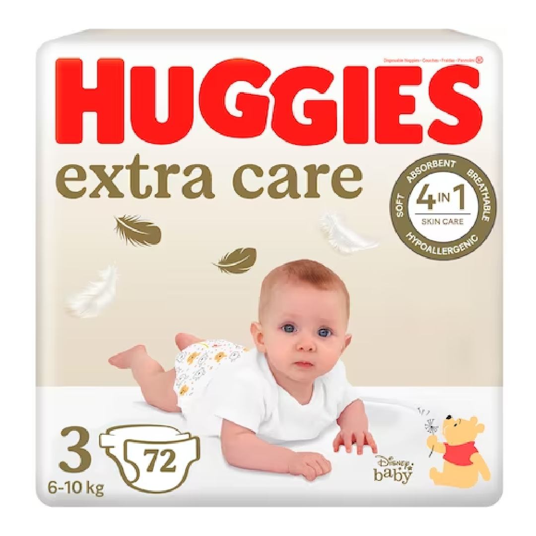 Reducere 20% - Scutece Extra Care Marimea 3, 6-10 kg, 72 bucati, Huggies 1 Scutece Extra Care Marimea 3
