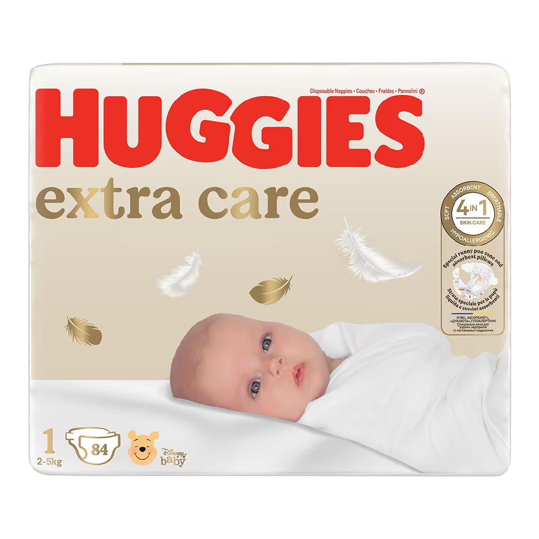 Reducere 15% - Scutece Extra Care Marimea 1, 2-5 kg, 84 bucati, Huggies 1 Scutece Extra Care Marimea 1