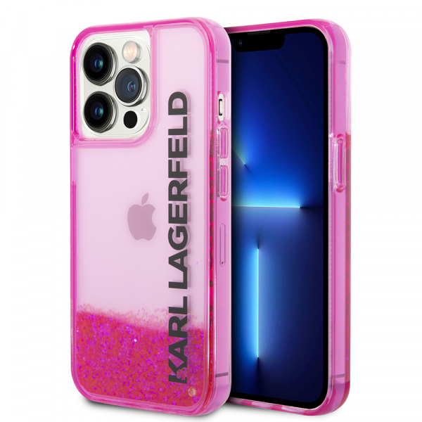Reducere 43% - Husa pentru Apple iPhone 14 Pro, Karl Lagerfeld, Liquid Glitter KL Logo, Roz 1 Husa pentru Apple iPhone 14 Pro