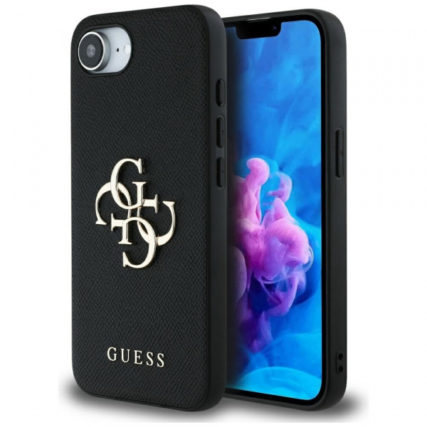 Reducere 33% – Husa pentru Apple iPhone 17e / 16e, Guess, 4G Grained Big and Classic Logo, Neagra 1 Husa pentru Apple iPhone 17e / 16e