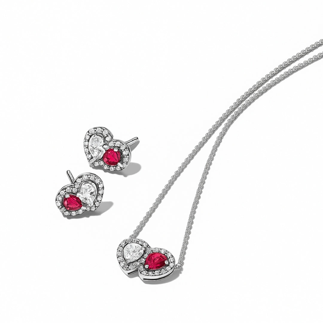 Reducere 31% - Set bijuterii Cercei si Colier Dublu Heart cu Argint 1 Set bijuterii Cercei si Colier Dublu Heart cu Argint