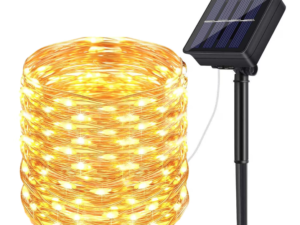 Instalatie solara 30 metri cu 300 LED fir CUPRU telecomanda ALB CALD 1500 21