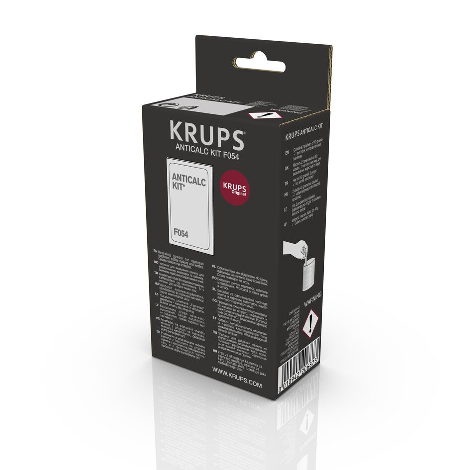 Reducere 20% - Kit anti-calcar Krups F054001A, 2 x plicuri decalcifiere, 1 x test pentru a verifica duritatea apei 1 Kit anti-calcar Krups F054001A