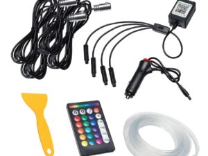Kit iluminare auto cu 5 benzi fibra optica RGB cu aplicatie bluetooth