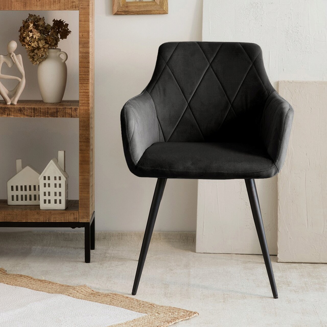 Reducere 49% - Scaun Fellice, Homla, 61x56x86 cm, metal/catifea din poliester, negru 1 Scaun Fellice