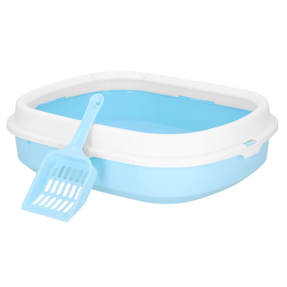 Reducere 21% - Litiera pisici lopatica plastic pp montaj simplu 2 piese, 40x33x11 cm, design compact, albastru alb 1 Litiera pisici lopatica plastic pp montaj simplu 2 piese