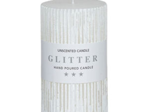 Lumanare decorativa glitter cu linii verticale in relief
