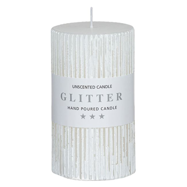 Reducere 14% - Lumanare decorativa glitter cu linii verticale in relief, 7x12 cm 1 Lumanare decorativa glitter cu linii verticale in relief