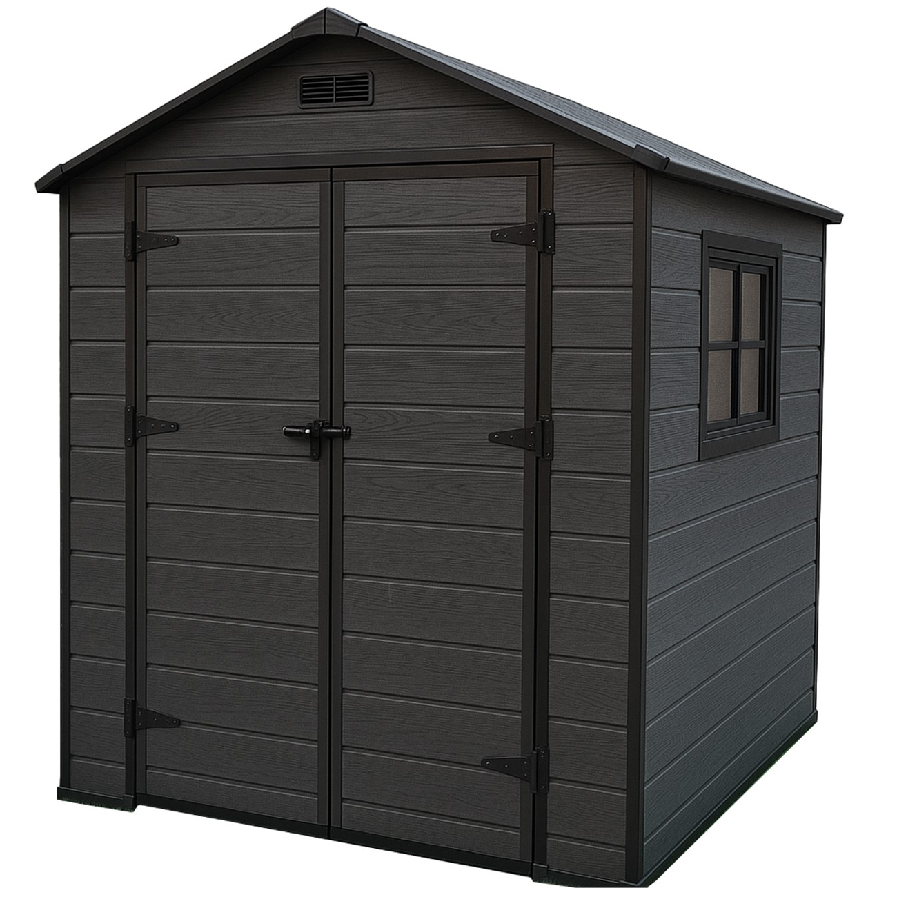Reducere 20% - Magazie gradina pentru unelte, cu usa dubla si ventilatie, PVC imitatie lemn, 182x181x219 cm, negru 1 Magazie gradina pentru unelte