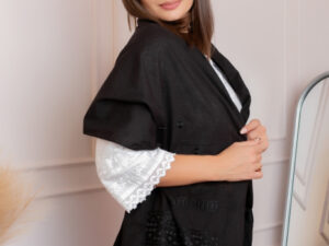 Marama traditionala neagra cu broderie geometrica neagra Ancuta 02