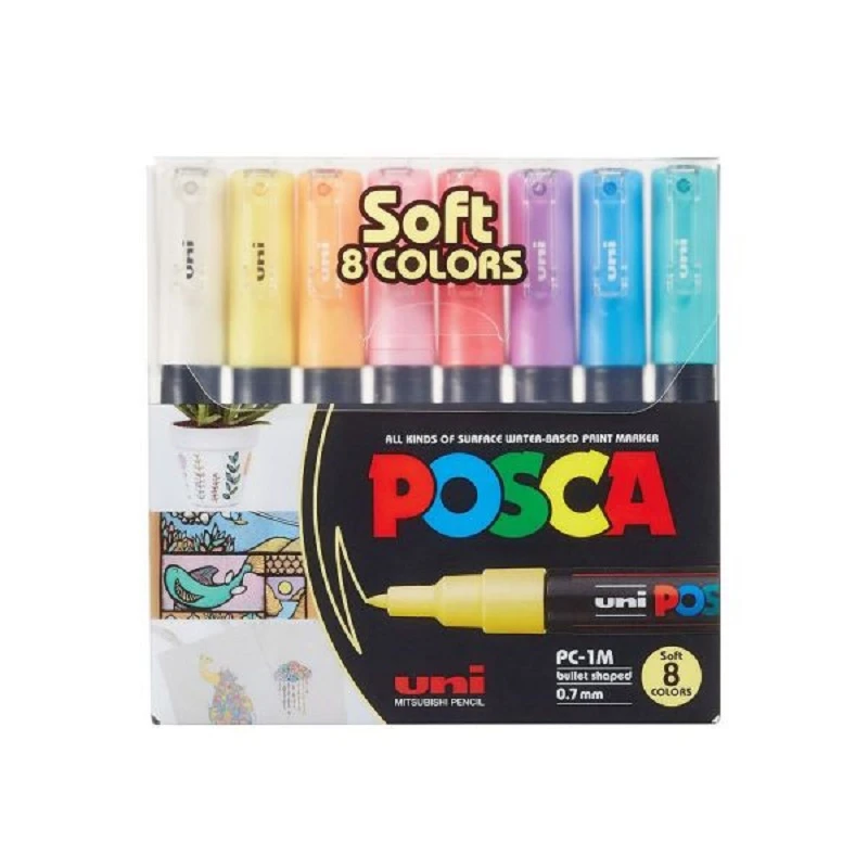 Reducere 22% - Set 8 Markere POSCA PC-1M , Varf Fin 0.7 mm, Culori Pastelate 1 Set 8 Markere POSCA PC-1M