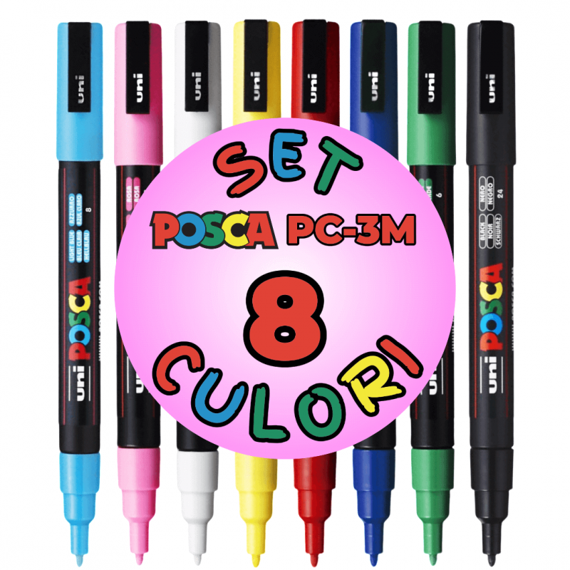 Reducere 8% - Set 8 Markere POSCA PC-3M , Varf Fin 0.9, 1.3 mm 1 Set 8 Markere POSCA PC-3M