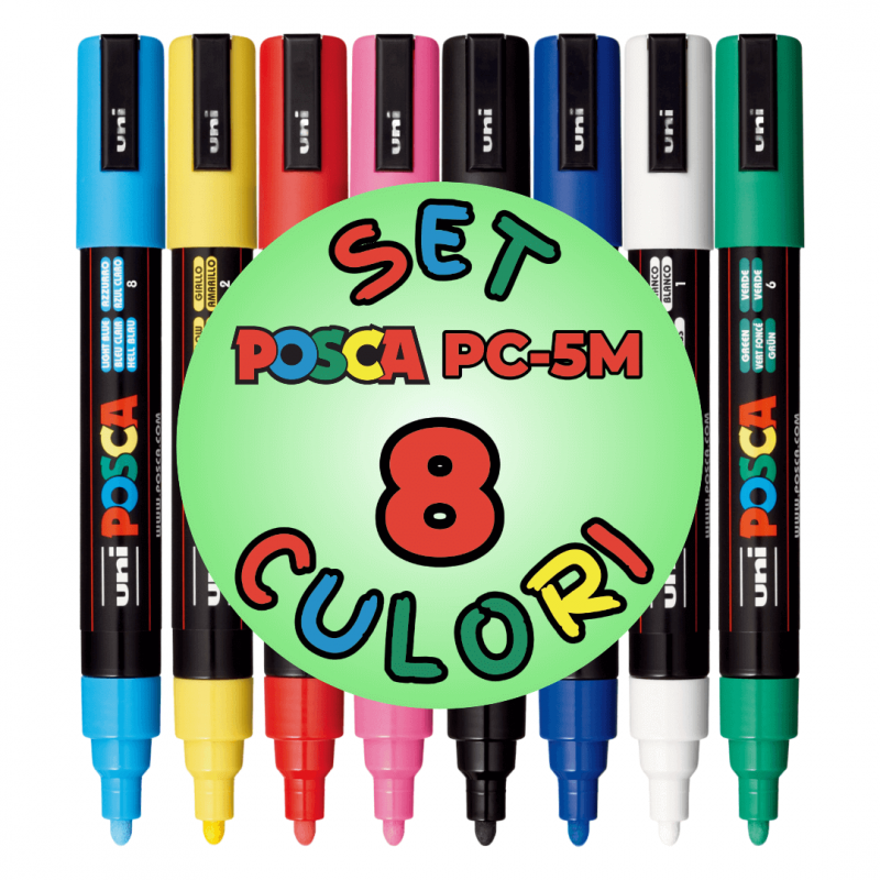 Reducere 36% – Set 8 Markere POSCA PC-5M , Varf Mediu 1.8, 2.5 mm 1 Set 8 Markere POSCA PC-5M