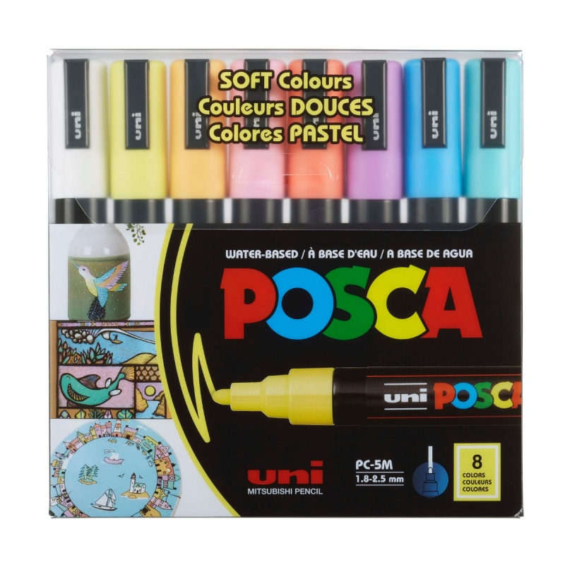 Reducere 9% - Set 8 Markere POSCA PC-5M , Varf Mediu, Culori Pastelate 1.8, 2.5 mm 1 Set 8 Markere POSCA PC-5M