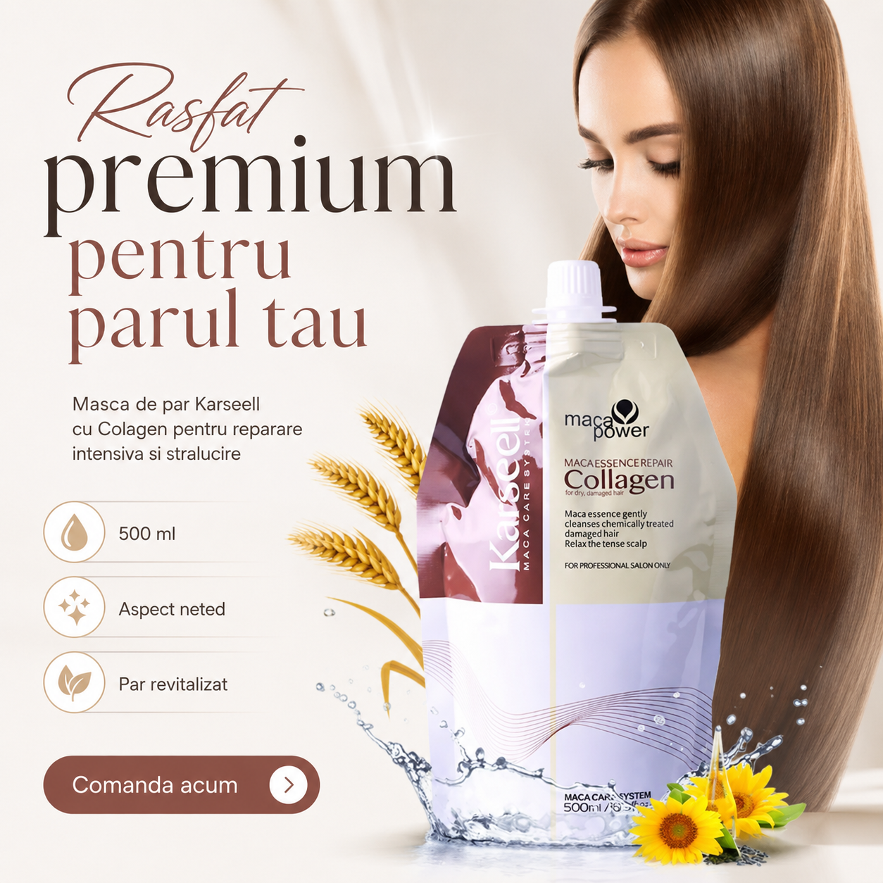 Reducere 50% - Masca de par Karseell 500 ml, tratament cu Colagen pentru par, regenerare intensiva si hidratare, Reparare si Protectia Parului 2 tratament cu Colagen pentru par