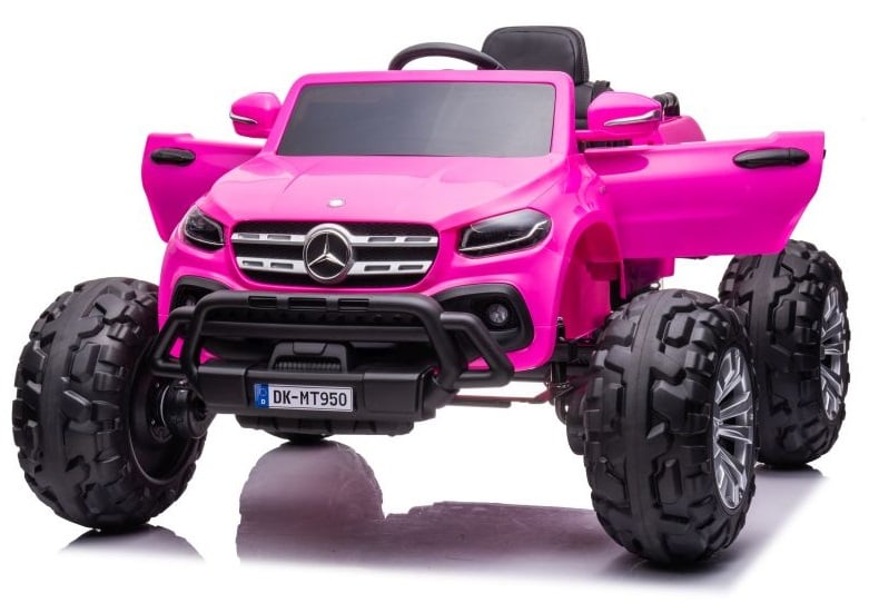 Mașinuța electrică Mercedes X-Class Monster Truck, 180W, 4x4, roți moi, scaun tapitat, telecomanda, light pink