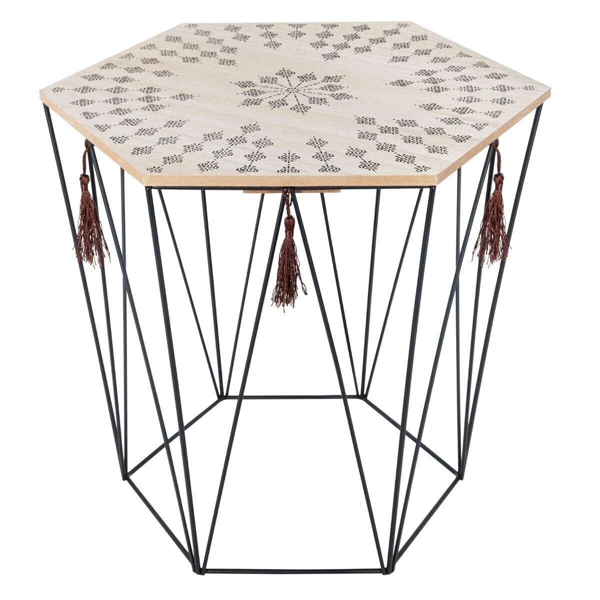 Reducere 21% - Masuta cafea octogonala atmosphera kumi otel mdf, 44x38x40 cm, design etnic, negru 1 Masuta cafea octogonala atmosphera kumi otel mdf