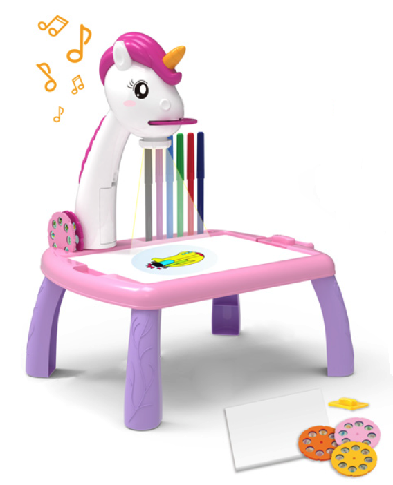 Reducere 52% - Masuta de desenat UNICORN ROZ cu proiector diapozitive holograme 1 Masuta de desenat UNICORN ROZ cu proiector diapozitive holograme