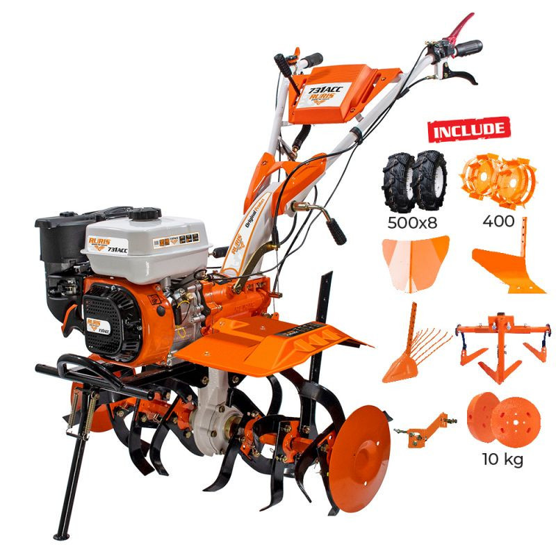 Reducere 19% - Motocultor RURIS 731ACC1 + roti cauciuc 5.00-8+rarita+plug+adaptor+dispozitiv scos cartofi+roti metalice 400+cultivator+set contragreutati 8.5 CP 1 Motocultor RURIS 731ACC1 + roti cauciuc 5.00-8+rarita+plug+adaptor+dispozitiv scos cartofi+roti metalice 400+cultivator+set contragreutati 8.5 CP