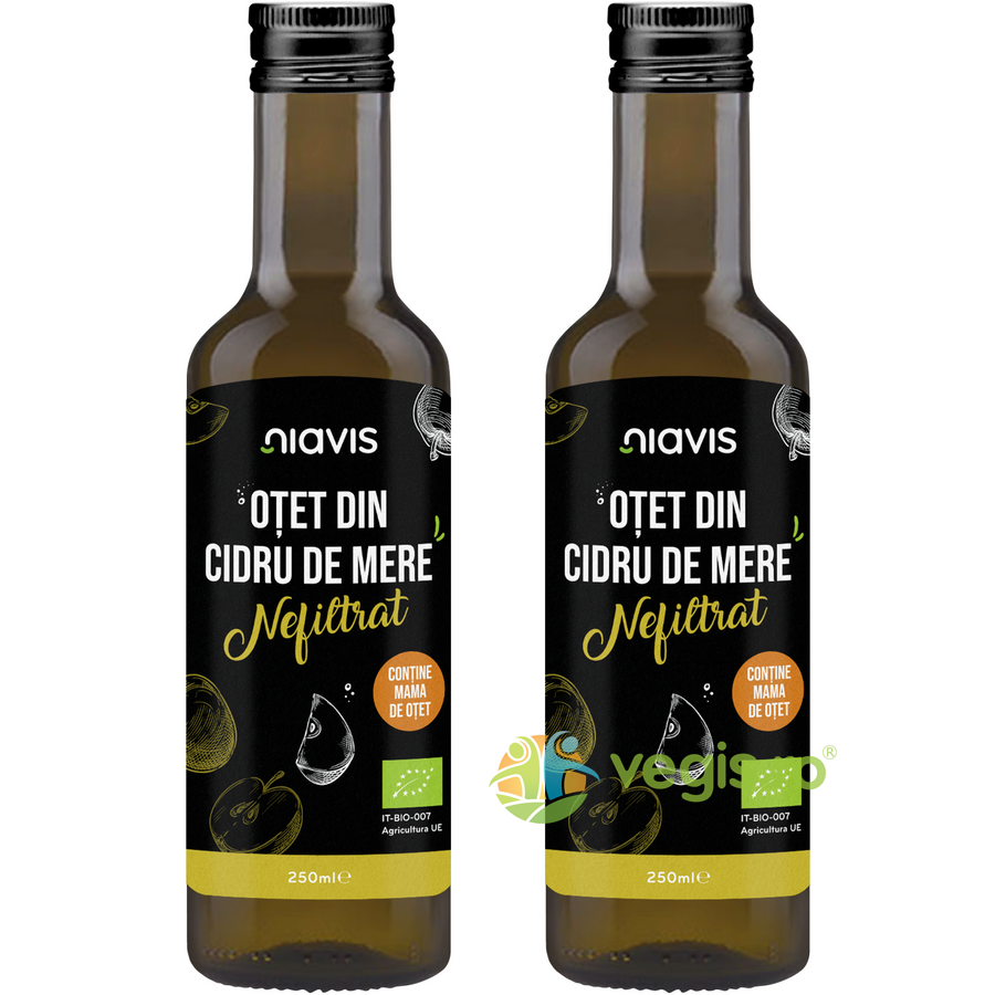 Reducere 22% - Pachet Otet din Cidru de Mere Nefiltrat Ecologic/Bio 250ml+250ml 1 Pachet Otet din Cidru de Mere Nefiltrat Ecologic/Bio 250ml+250ml