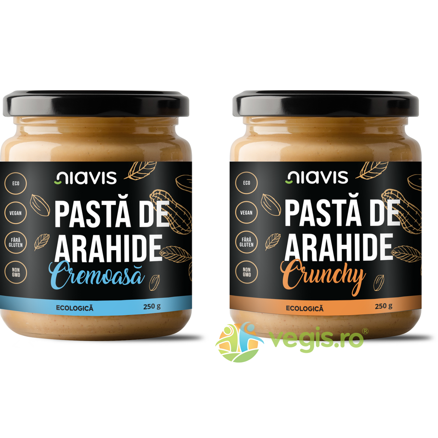 Reducere 22% - Pachet Pasta de Arahide Cremoasa Ecologica/Bio 250g + Pasta de Arahide Crunchy Ecologica/Bio 250g 1 Pachet Pasta de Arahide Cremoasa Ecologica/Bio 250g + Pasta de Arahide Crunchy Ecologica/Bio 250g