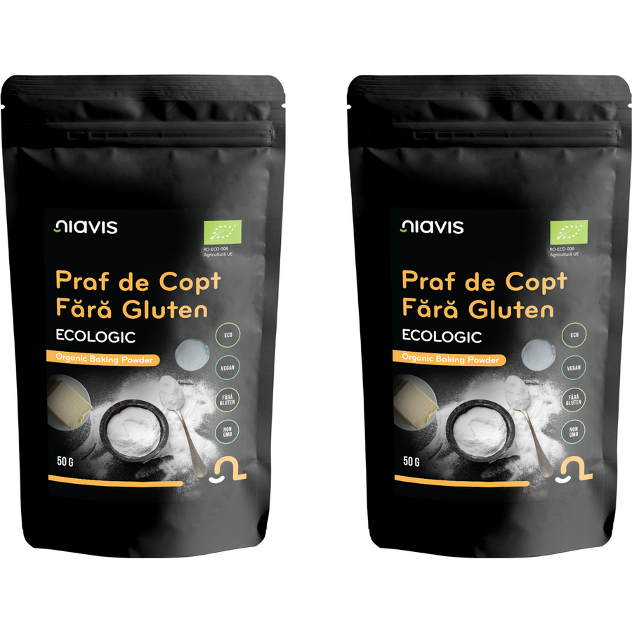 Reducere 22% - Pachet Praf de Copt cu Tartar fara Gluten Ecologic/Bio 50g+50g 1 Pachet Praf de Copt cu Tartar fara Gluten Ecologic/Bio 50g+50g