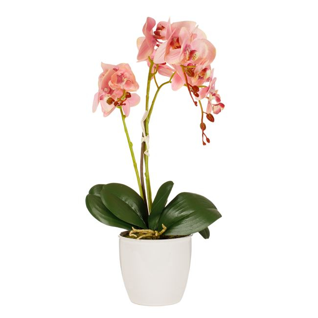 Reducere 4% - Orhidee decorativa artificiala in ghiveci,flori roz,14x50 cm 1 Orhidee decorativa artificiala in ghiveci