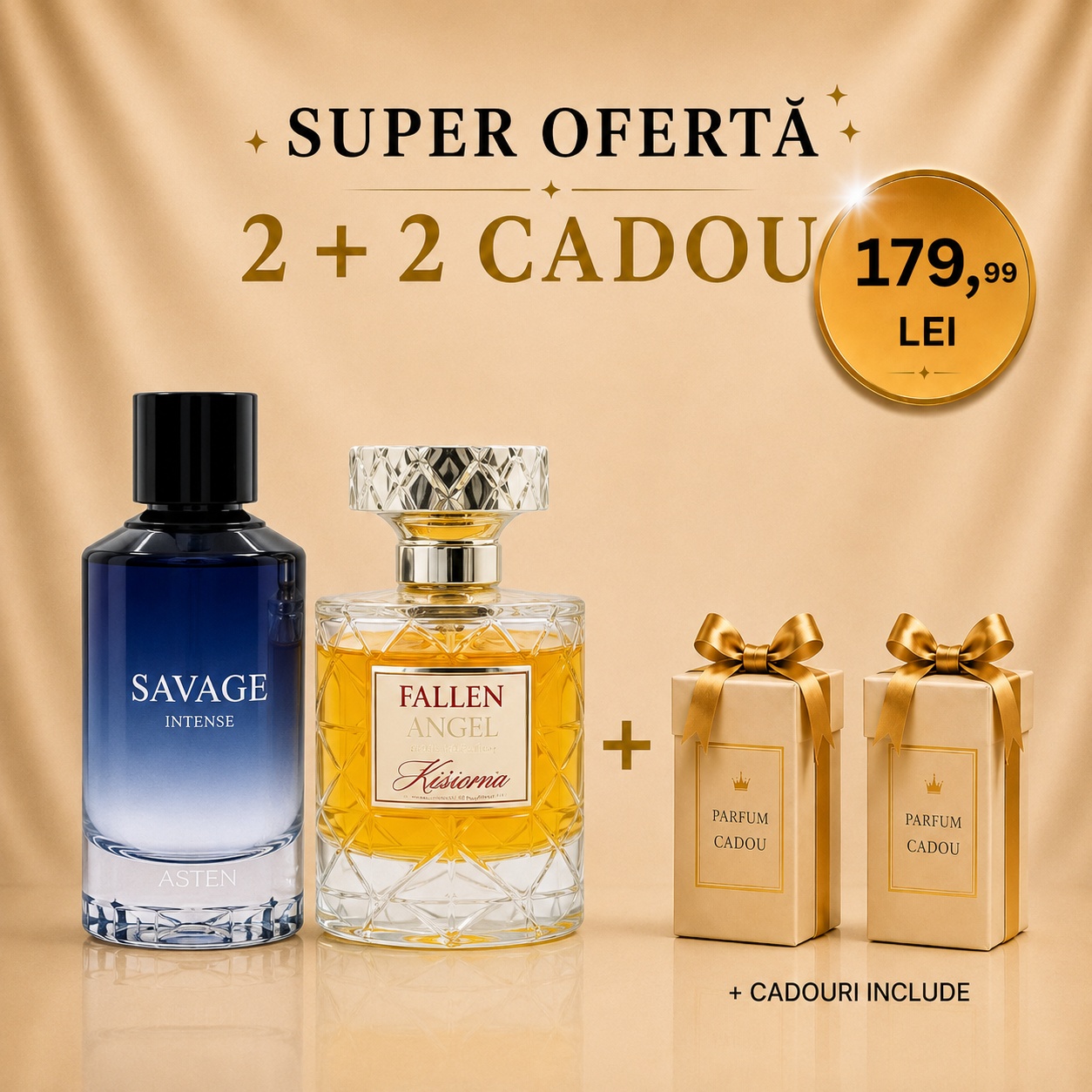 Reducere 40% - Pachet Fallen Angel + Savage + 2 parfumuri cadou 1 Pachet Fallen Angel + Savage + 2 parfumuri cadou