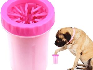 Pahar cu perii  MIC ROZ pentru Curatarea si Dezinfectarea Labutelor Animalelor