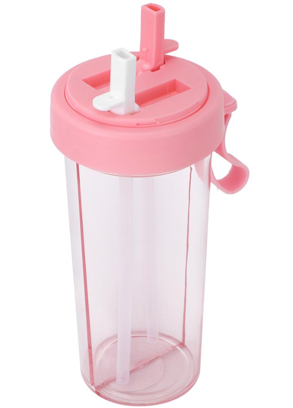 Reducere 59% - Pahar dublu 600 ml cu 2 paie ROZ 1 Pahar dublu 600 ml cu 2 paie ROZ