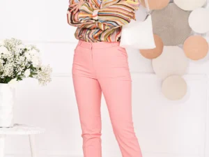 Pantaloni dama office roz InPuff conici cu buzunare laterale