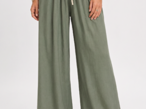 Pantaloni dama palazzo din vascoza cu talie elastica si curea