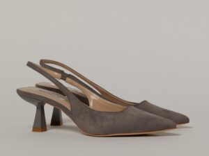 Pantofi gri eleganti din piele intoarsa ecologica
