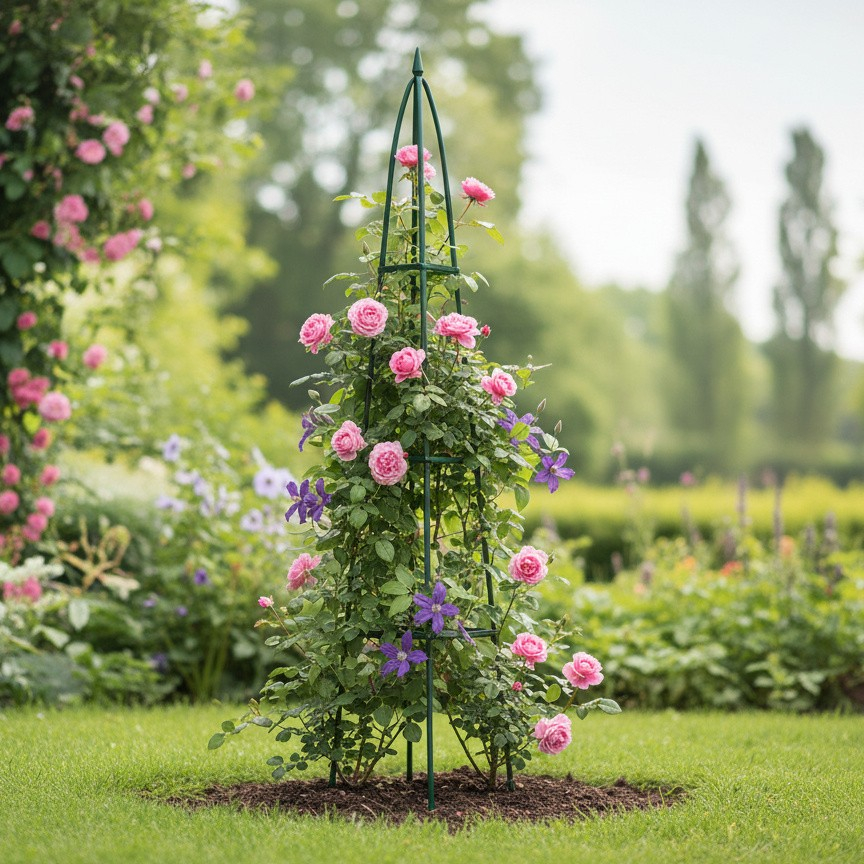 Reducere 21% - Pergola gradina piramidala pentru plante cataratoare, structura otel, 31x31x200 cm, verde inchis 1 Pergola gradina piramidala pentru plante cataratoare