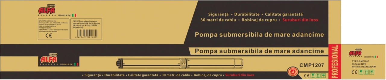 Reducere 11% – Pompa submersibila de mare adancime ALFA CMP1560, 4QJD2-80/16-2.2, 16 turbine, 2.2kW (3HP), 10.000 l/h, Hmax 160m, cablu 30m, diametru 100mm, racord 1-1.5", 110-220V, bobinaj cupru, inox – contine taxa EEE 35 RON 2 4QJD2-80/16-2.2