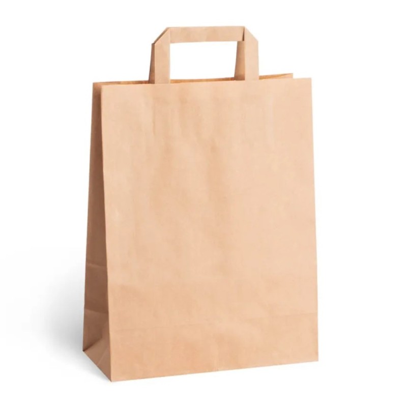 Reducere 14% - Punga din Hartie cu Maner Plat, Natur, 25 x 14 x 30 cm, 250 Bucati 1 Punga din Hartie cu Maner Plat