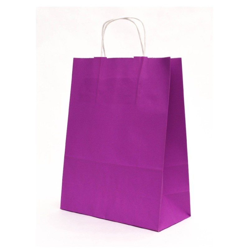 Reducere 14% - Pungi din Hartie cu Manere, Mov, Interior Alb, 32 x 12 x 41 cm, 100 Bucati 1 Pungi din Hartie cu Manere