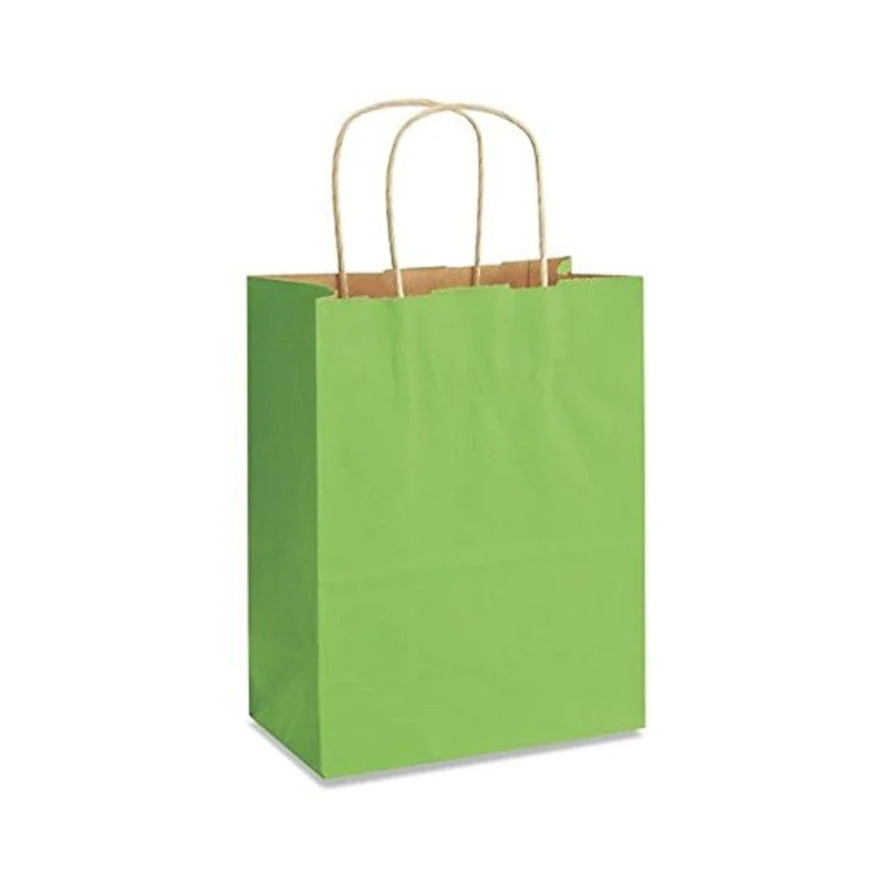 Reducere 14% – Pungi din Hartie cu Manere, Verde Deschis, Interior Natur, 32 x 12 x 41 cm, 100 Bucati 1 Pungi din Hartie cu Manere