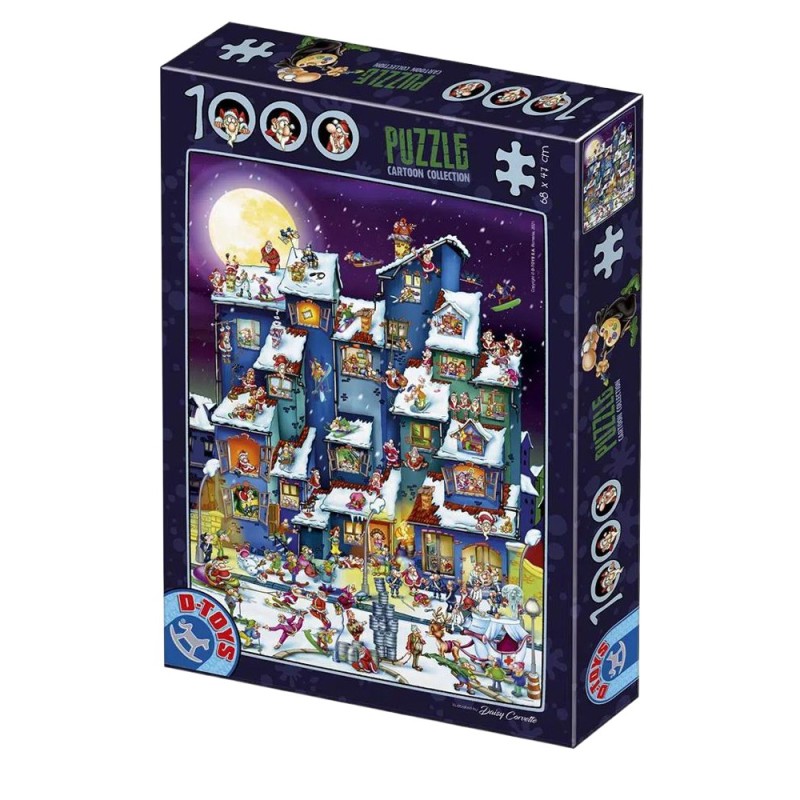 Reducere 14% - Puzzle 1000 Piese, Cartoon – Petrecerea lui Mos Craciun, D-toys 1 Puzzle 1000 Piese