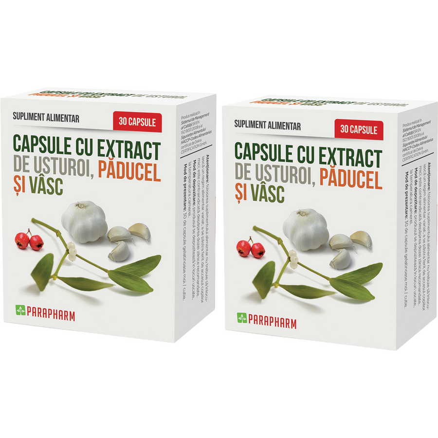 Reducere 50% – Pachet Capsule cu Extract de Usturoi, Paducel, Vasc 30cps+30cps 1 Pachet Capsule cu Extract de Usturoi
