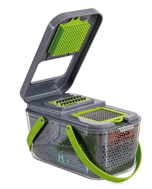 Reducere 58% - Razatoare multifunctionala pentru fructe si legume 22 piese lame din otel inoxidabil gri / verde 1 Razatoare multifunctionala pentru fructe si legume 22 piese lame din otel inoxidabil gri / verde