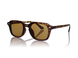 Ochelari de soare patrati cu rama animal print si model unisex - Maro inchis/Galben pal