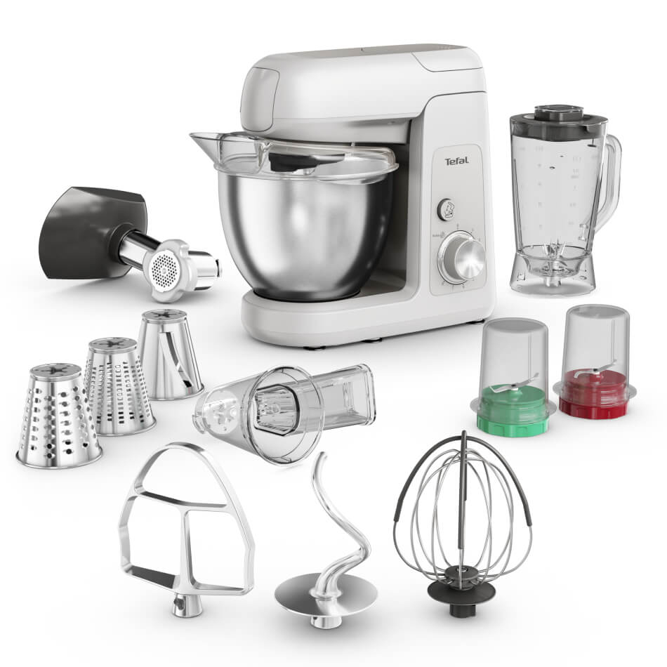 Reducere 20% - Robot de bucatarie Tefal Bake Partner QB525B38, 1100W, 4.6L, 8 trepte de viteza, functie Pulse, rasnita, tocator carne, tel, carlig aluatur 1 Robot de bucatarie Tefal Bake Partner QB525B38