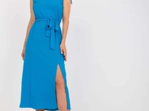 Rochie albastra midi cu crapatur...