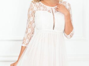 Rochie de cununie in clos mini din dantela si tul alb
