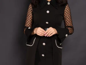 Rochie de ocazie neagra Naomi cu nasturi pretiosi si fusta detasabila